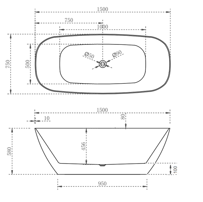 Rec Slimline Bathtub