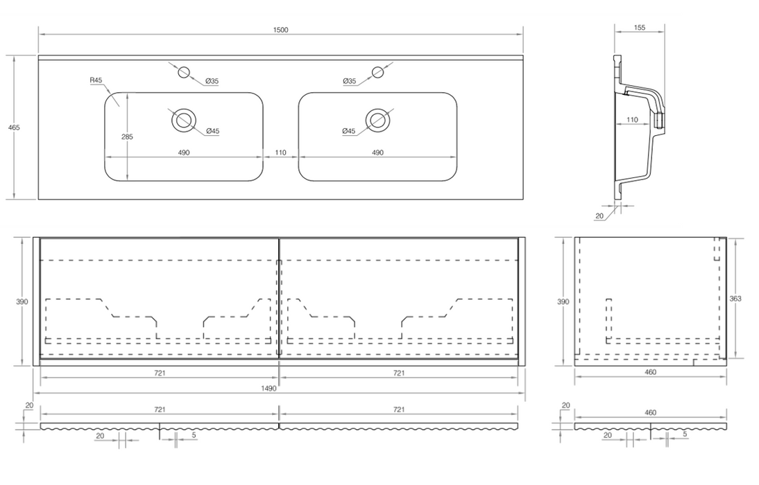 Capture 1500mm Wall Hung Vanity