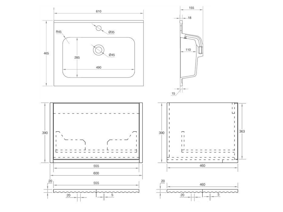 Capture 600mm Wall Hung Vanity
