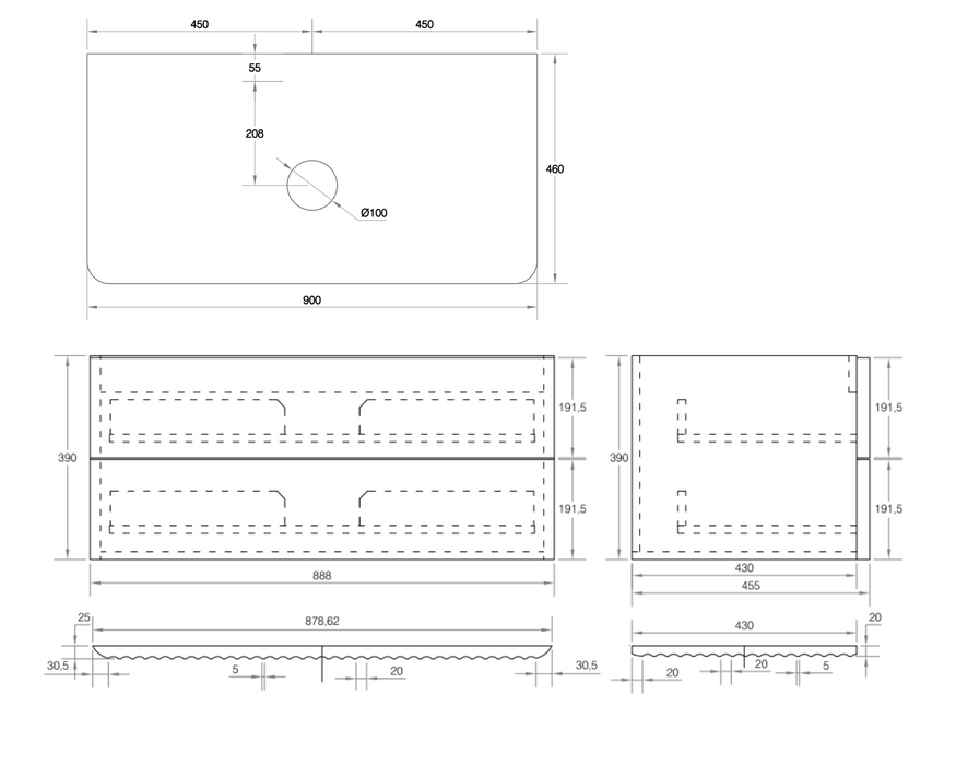 Gravity 900mm Wall Hung Vanity