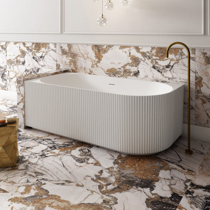 V-Groove Corner Back To Wall Bath Matte White