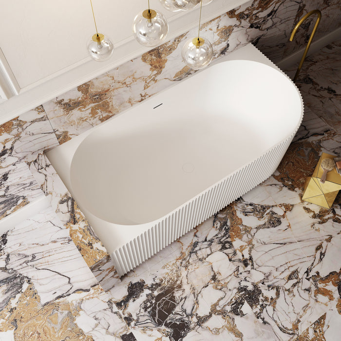 V-Groove Corner Back To Wall Bath Matte White