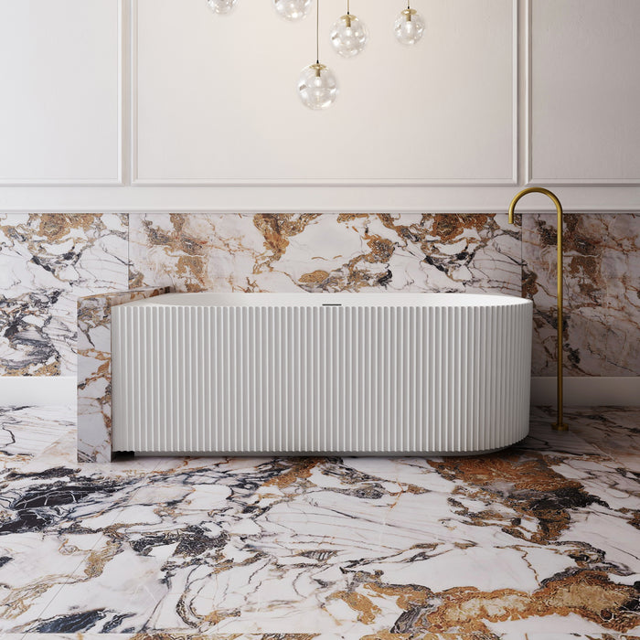 V-Groove Corner Back To Wall Bath Matte White