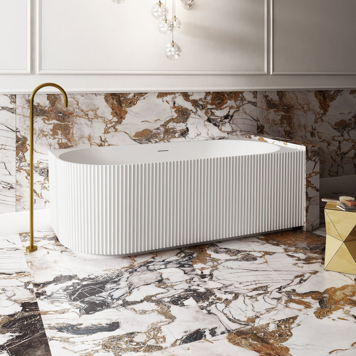 V-Groove Corner Back To Wall Bath Matte White