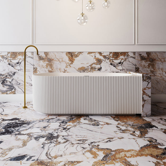 V-Groove Corner Back To Wall Bath Matte White