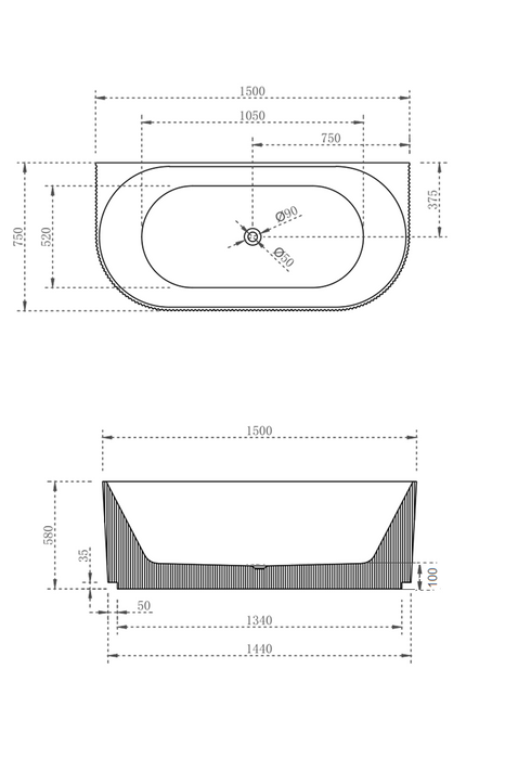 V-Groove Round Back To Wall Bath Matte White