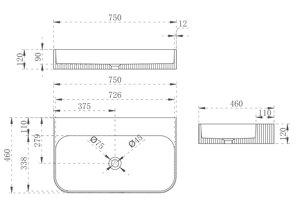 V-Groove Wall Hung Basin